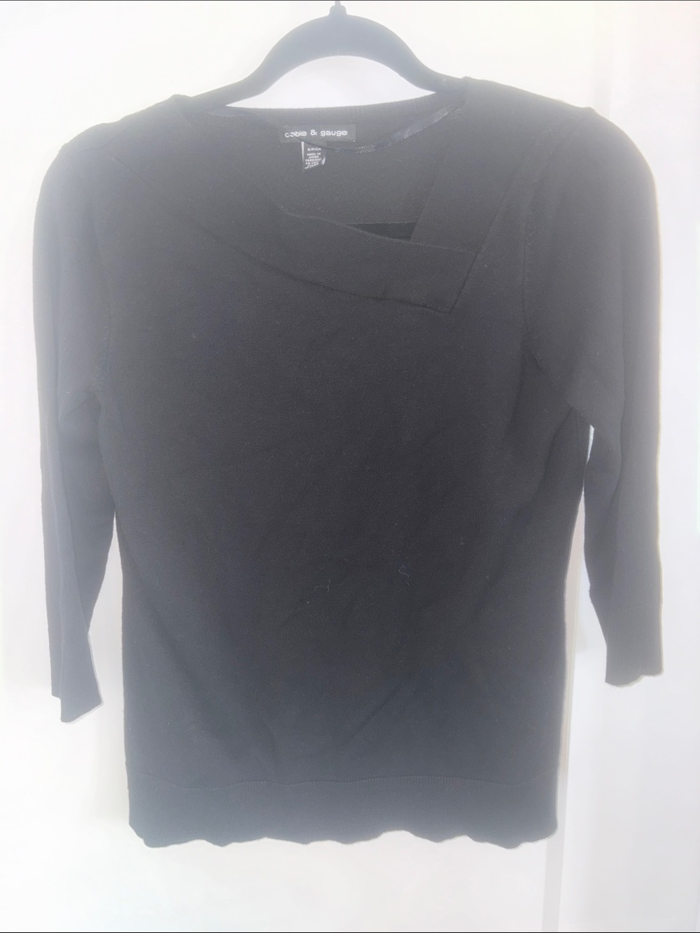 Cable & Gauge Black Crewneck Sweater with Asymmetric Neck Detail